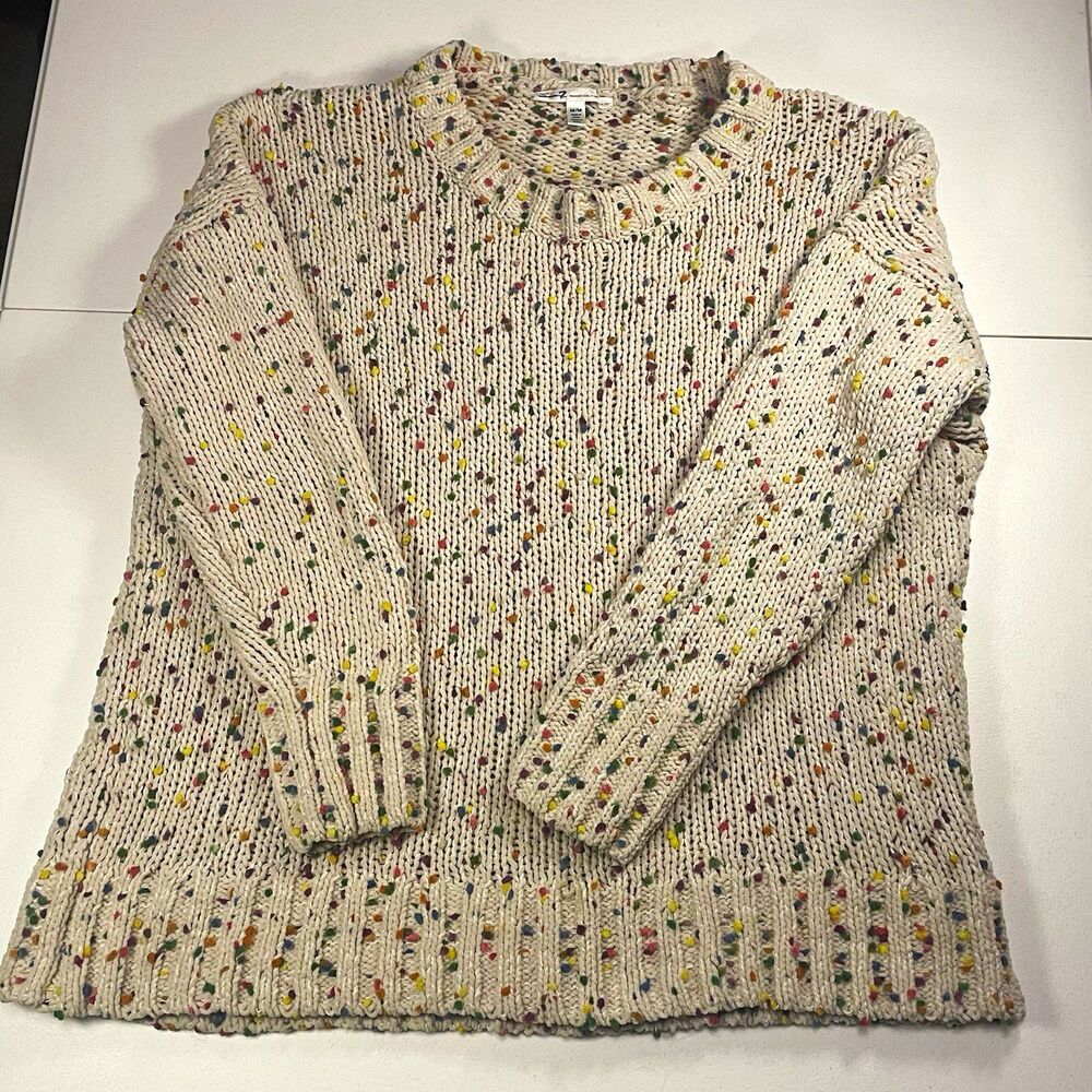 Seven7 Women's M Speckled Ivory Multicolor Knit Crewneck Pullover Sweater